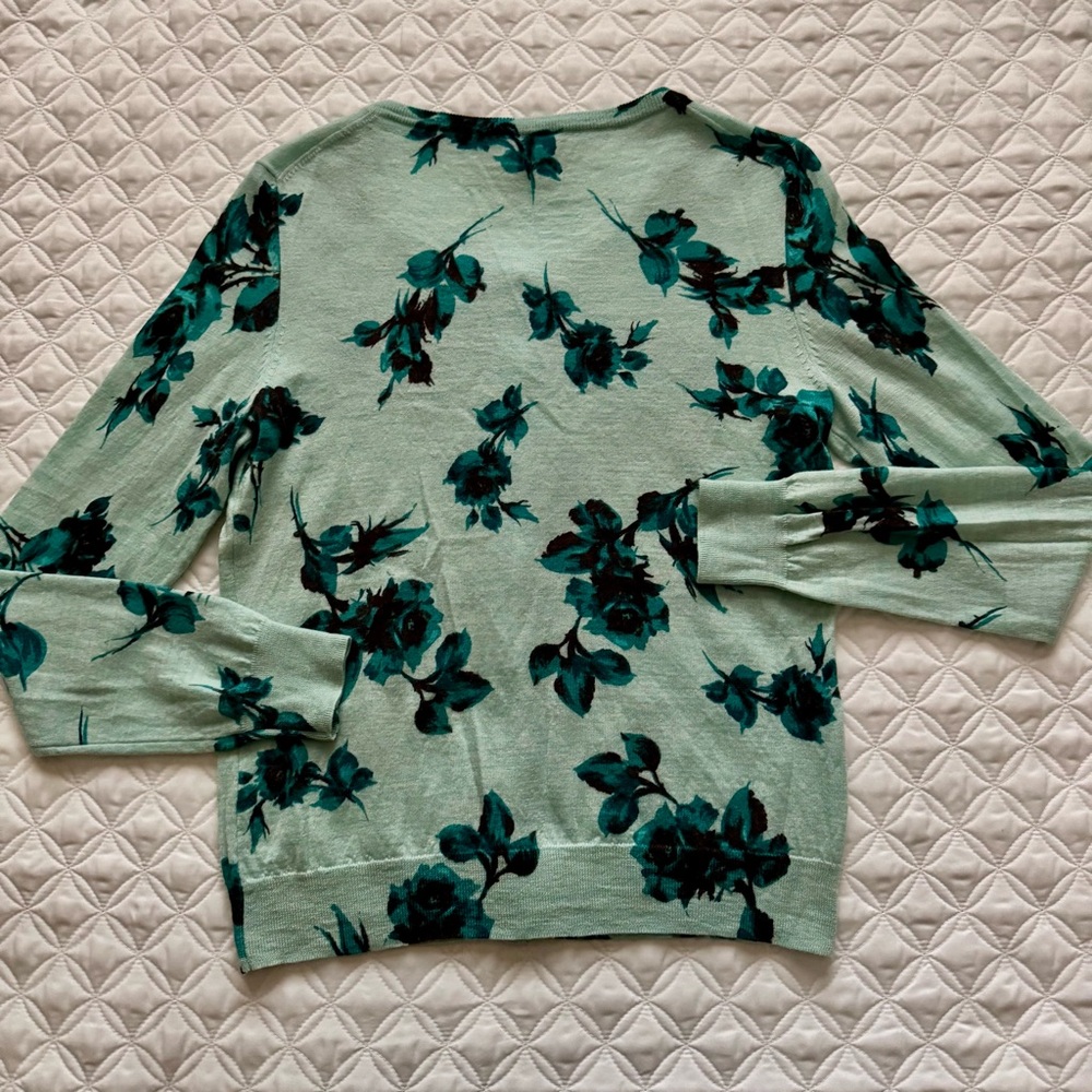 Talbots Pure Italian Merino Wool Button Down Cardigan Mint Teal Floral Size S - Picture 13 of 15